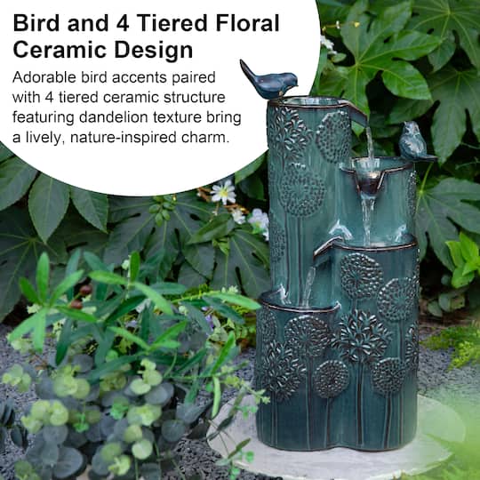 Glitzhome® 26.25" LED 4-Tier Dandelion Texture Vase-Shaped Outdoor Floor Fountain